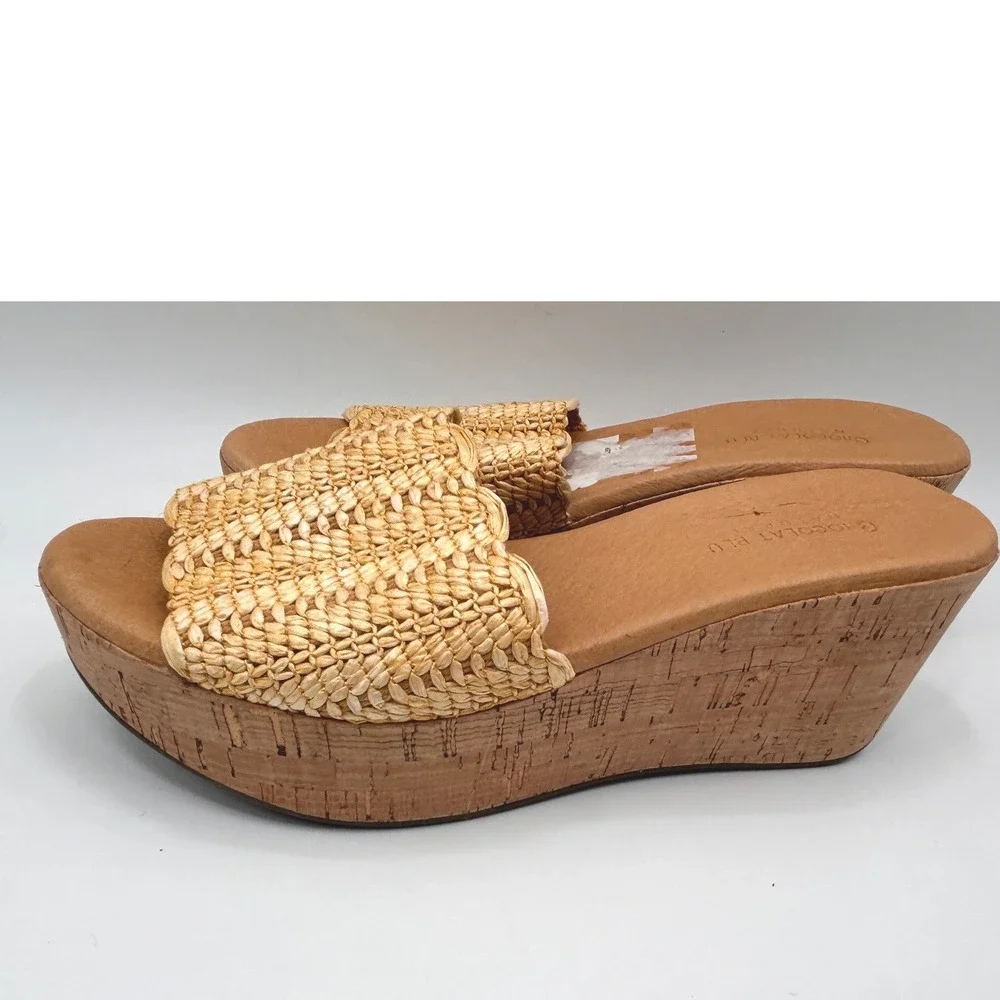 Chocolat Blu Gilda Raffia Platform Slide Sandals Size 8 Resort Boho Chic Beach